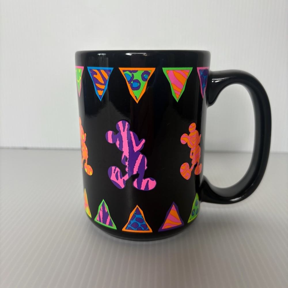 Disney Parks Safari Neon Animal Print Mickey Mouse Black Coffee Mug 16oz Ceramic